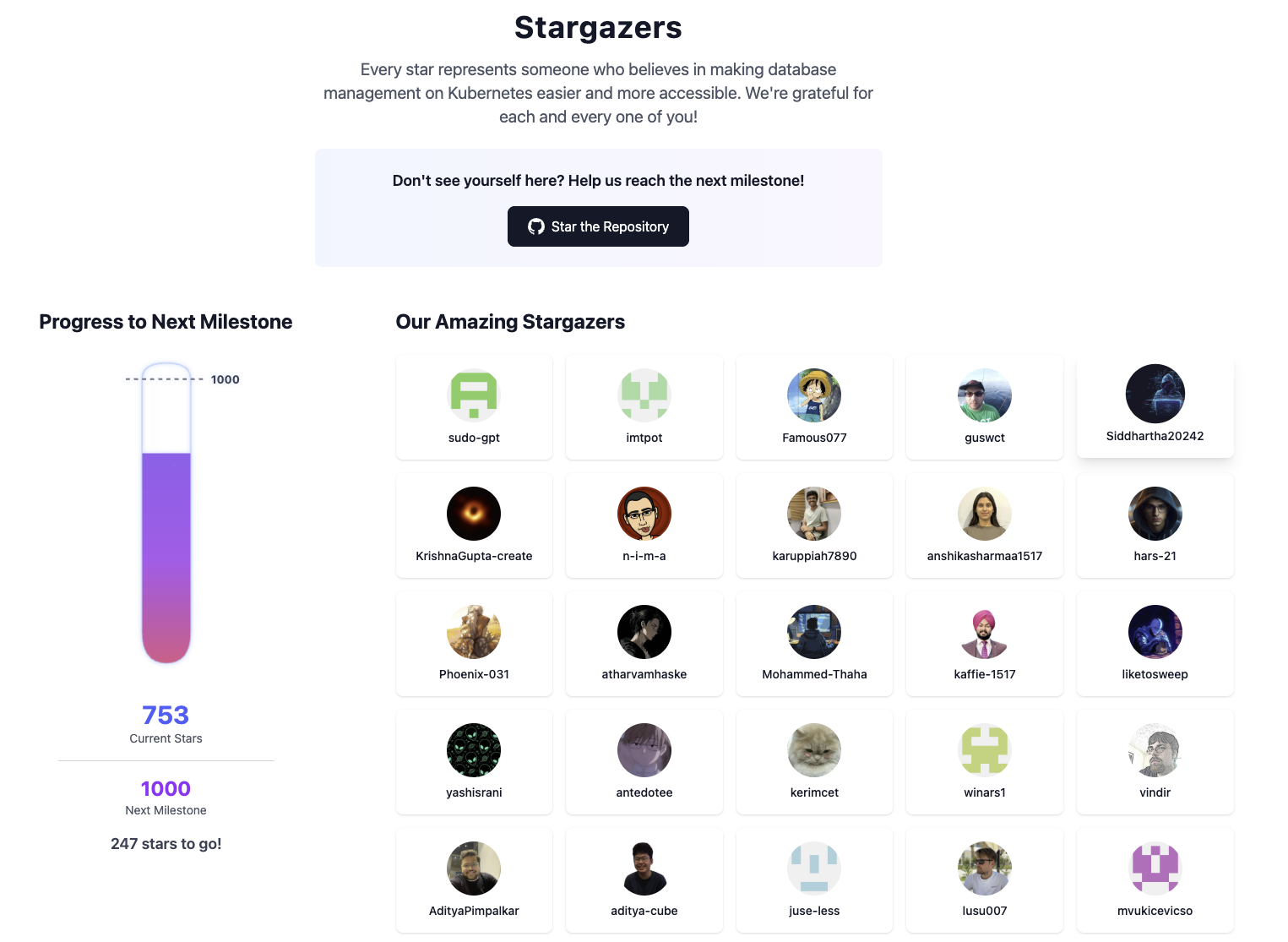 Stargazers page at OpenEverest