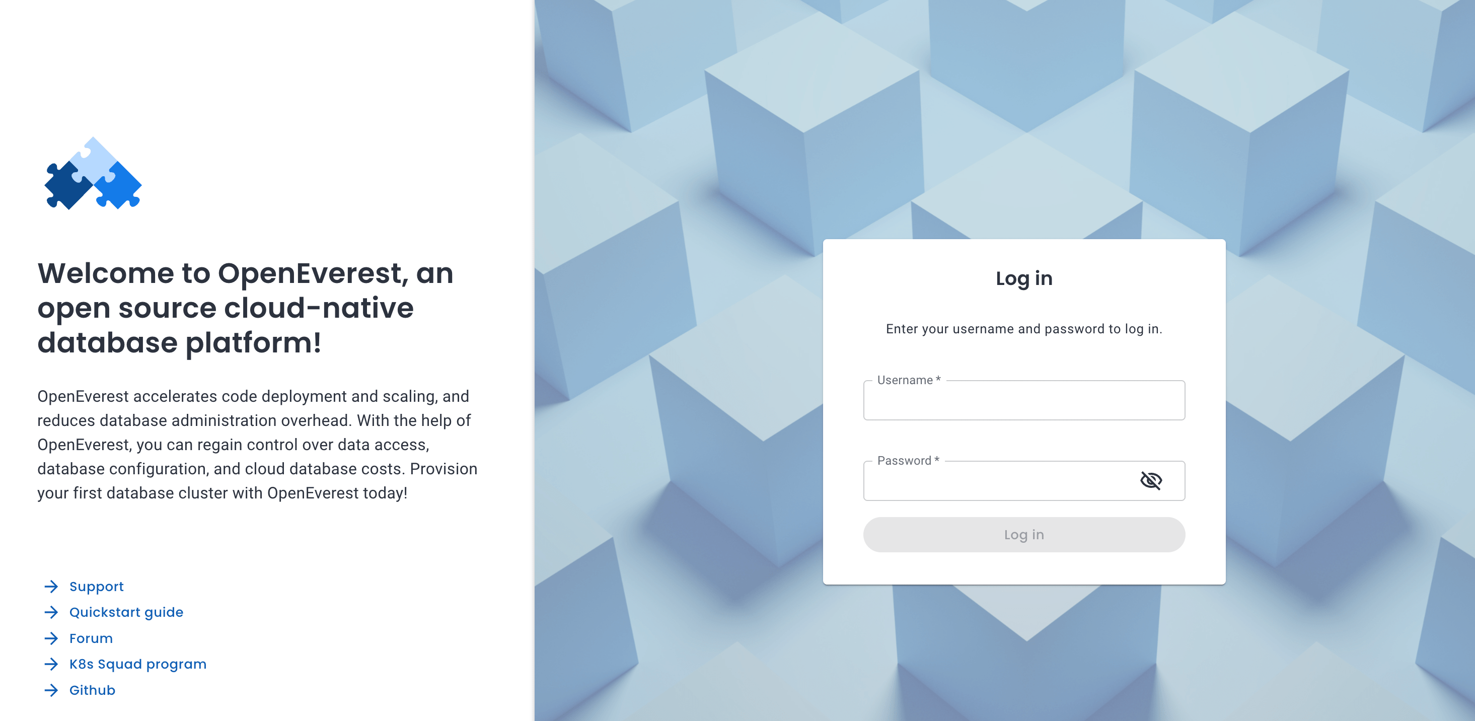 OpenEverest login screen