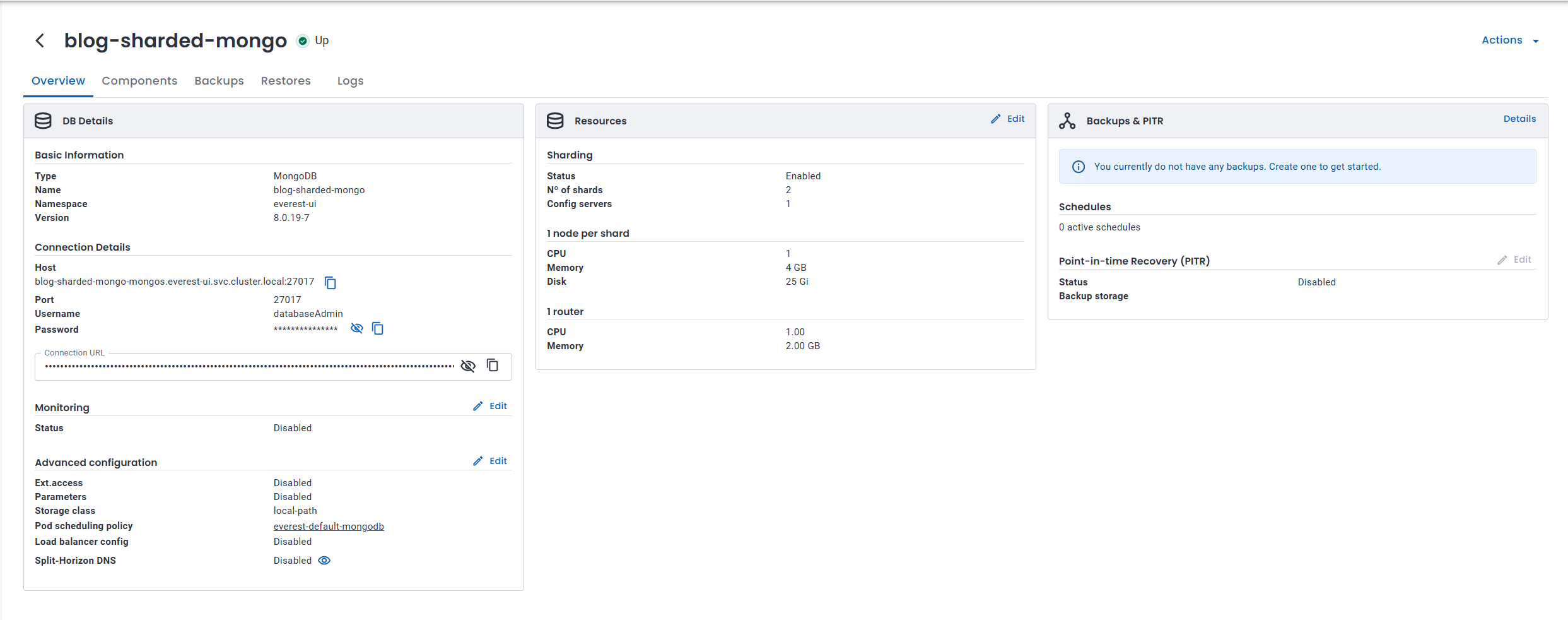 Cluster overview with sharding enabled
