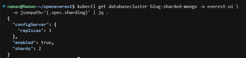 JSON sharding spec from the DatabaseCluster