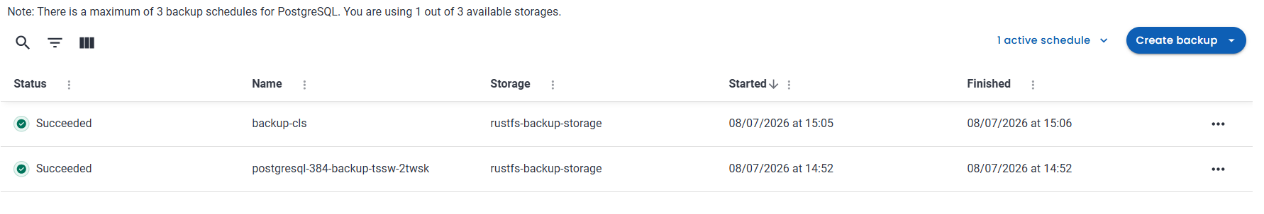Backup status succeeded