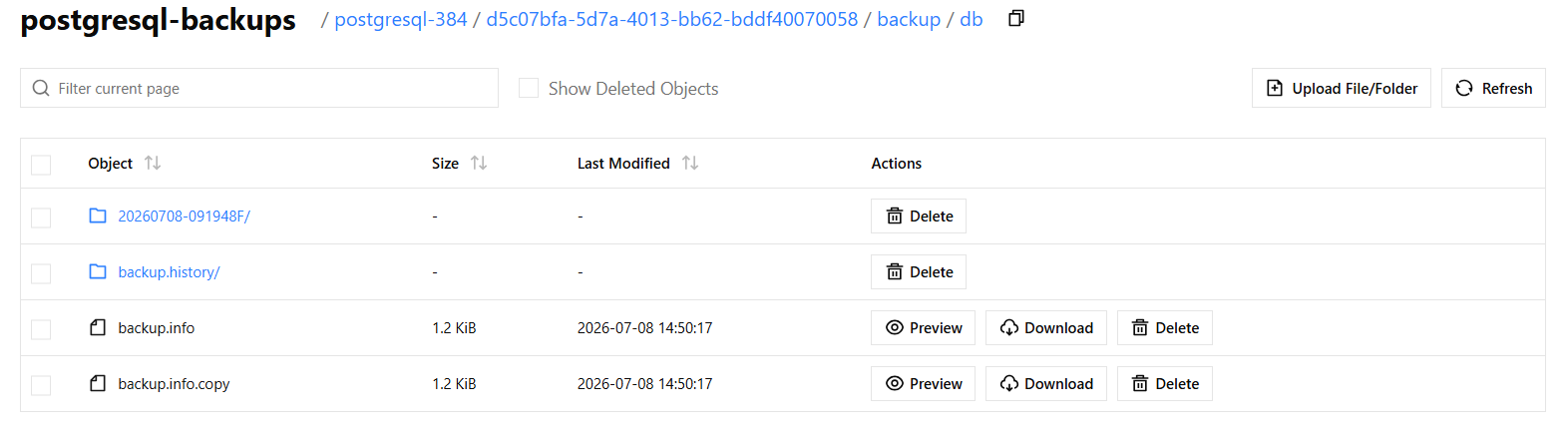 Backup objects in RustFS bucket