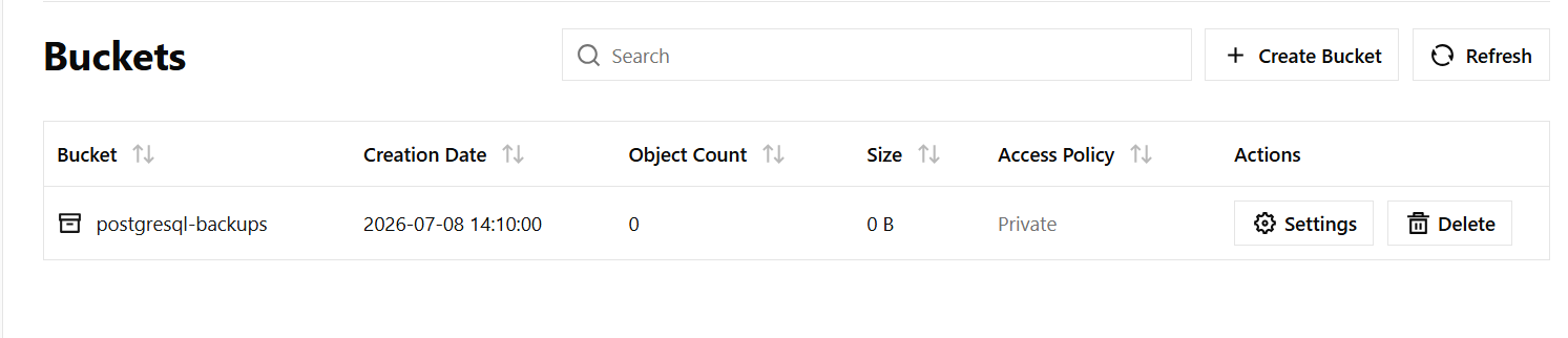Bucket created in RustFS