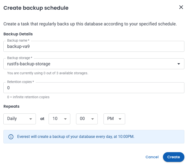 Create backup schedule