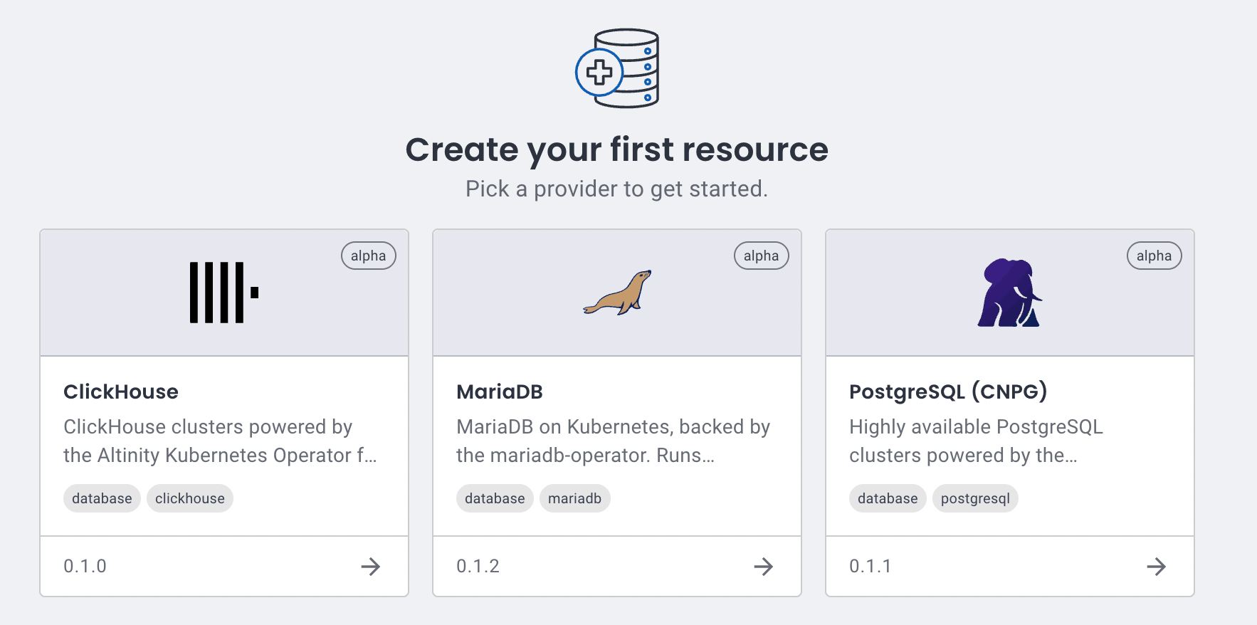 Hub plugin UI showing provider tiles